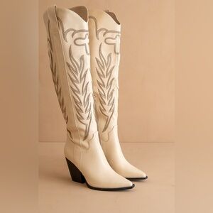 Tall Knee High Western Embroidered Pointed Toe Boots - Oasis Society